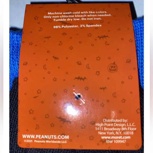 Peanuts Snoopy & Woodstock Crew Socks 2 Pair Men 6.5-12 Black Gray w Pumpkin NEW - Picture 9 of 11